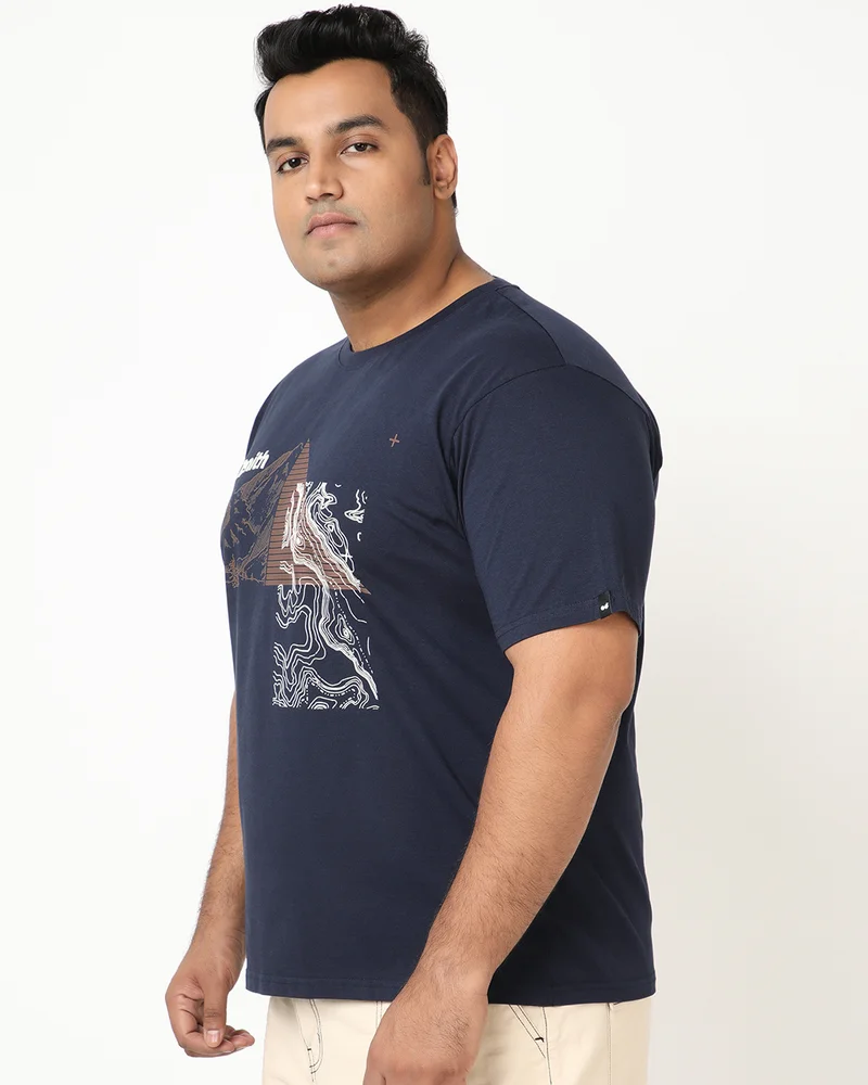 بيواكوف Men's Navy Blue Zenith Graphic Printed Plus Size T-shirt
